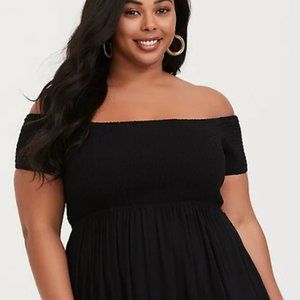 Torrid Black Smocked Challis Dress
